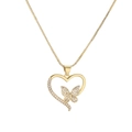 Elegant gold heart pendant necklace with micro-paved butterfly and sparkling zircons - Gold Heart Single Butterfly Style