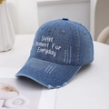 Distressed blue denim baseball cap with white Sweet Moment For Everyday embroidery - Medium Blue