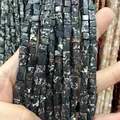 Perles carrées en pierre de carte naturelle pour la création de bijoux DIY personnalisés - 4x4mm (Environ 38cm Fil) / Pierre Impériale Noire