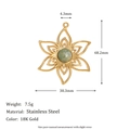 18K gold plated stainless steel heart key pendant with green stone and floral cutout - Natural Stone Flower Pendant