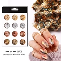12-grid set of ultra-thin gold and silver nail art foil flakes in metallic mix colors - Foil Set 02