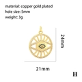 Detailed size specifications for gold plated copper evil eye pendant with blue crystals - 10-Eyelash Evil Eye Pendant