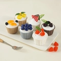 Set of 6 realistic artificial cupcakes with assorted faux fruits for window display - Set of 6 Different Styles / 7cm Diameter