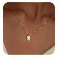 Minimalist 14K gold plated rectangular pendant necklace featuring engraved letter N - Box Chain/Letter N / Gold-N