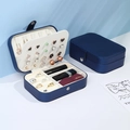 Portable navy blue double-layer jewelry organizer box with soft beige velvet interior - 16x11.5x5cm / Dark Blue