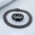 Conjunto de collar y pulsera de cadena cubana gruesa de 24 mm en acabado negro pulido - Juego de Negro Esmerilado