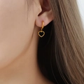 Elegant gold titanium heart earrings with hollow brushed texture and leverback closure - Gold Heart Earrings (F1176)