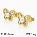 Gold butterfly stud earrings with shell pearl center for women, size 12x9mm - Stud Earrings / Gold