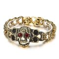 Bracciale punk teschio dorato con occhi di cristallo rosso e incisioni floreali - Oro (Occhi Rossi)