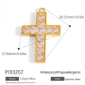 18K gold plated stainless steel cross pendant with zircon stones measurement detail - Gold Stainless Steel Inlaid Clear Zirconia Cross Pendant (PJ93267)