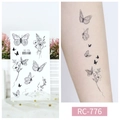 Waterproof temporary butterfly and flower tattoo sticker RC-776 in black line art style - RC-776 Happy Butterfly