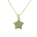 Détail du collier étoile plaqué or 18 carats avec zircons verts et chaîne en O - Zircon Vert
