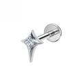 G23 titanium sterile lip ring featuring a four-pointed star with clear zircon inlay - 1.2*8mm / Star Silver White