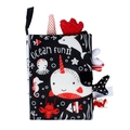 Black and white Ocean Fun soft baby cloth book with sensory tags and ocean animal patterns - Black White Red Ocean