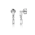 Silver S925 studs with double rectangular clear cubic zirconia and polished finish - Clear Zirconia / Silver