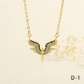 Close-up of wing pendant with colorful cubic zirconia on a gold cable chain - Gold Two Rows Colorful Zirconia Style