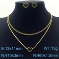 Golden double layer necklace and heart earrings set with detailed sizing and weight specs - Black Heart Pendant Style (KS201222-HDJ)