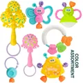 Six-piece set of colorful infant rattles and teethers in diverse animal shapes - 7-Piece Set