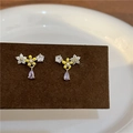 Vintage floral drop earrings in gold with yellow petals and purple teardrop stone - A3 Gold Flower Drop Stud Earrings