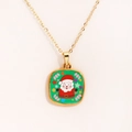 Close-up of golden necklace with Santa Claus pendant on high quality white background - Green Square Santa Claus (Style 2)