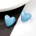 Detailed view of sky blue heart-shaped earrings on a minimalist black and white background - Sky Blue (Z-366)