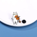 Cartoon white cat playing orange violin enamel pin with black rubber clutch back - Cat Playing Violin Style (CZ0742-1)