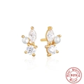 Exquisite S925 sterling silver gold earrings with ice crystal zircons and tiny pearl - 925 Silver / Gold #1