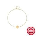 Elegante pulsera de plata de ley S925 dorada con colgante redondo de letra K grabada - Letra J / Dorado