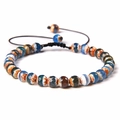 Handgefertigtes Yoga-Energiearmband mit 6mm facettierten Natursteinperlen und Kordelzug - Blauer Streifenachat