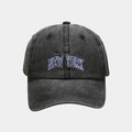 Berretto da baseball vintage grigio scuro lavato con ricamo New York blu - Regolabile / Nero