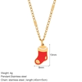 Golden stainless steel necklace with a red and white Christmas stocking pendant - Christmas Sock Style (G12)