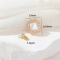 Square gold pendant with mother of pearl and white zircons for jewelry making, 15x18mm - 14K Gold White Shell Square Clasp