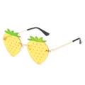 Lunettes de soleil sans monture en forme de fraise jaune avec branches en métal doré - Monture Dorée Verres Jaunes