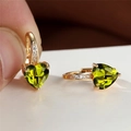 Heart-cut emerald green gemstone earrings with rose gold pave hoops and tiny diamonds - Gold Plated Olive Green Zircon