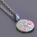 Rainbow plated stainless steel Tree of Life pendant necklace with a mirror finish shine - Necklace Set / Rainbow