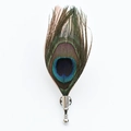 Elegant peacock feather brooch with natural eye pattern and silver metal pin base - Chocolate