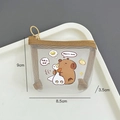Brown Capybara mesh coin purse with cartoon duck print and 9x8.5x3.5cm dimensions - Goose & Capybara (Mesh)
