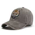 Distressed cotton baseball cap with tiger head embroidery and vintage washed finish - One Size (55-58cm) / Coffee