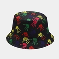 Black bucket hat with colorful palm print patterns and durable multi-stitch brim detail - M (56-58cm) / Black Colorful Handprints (Color 25#)