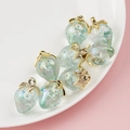 Translucent green strawberry resin pendants with golden metal leaves for DIY crafts - Deep Blue
