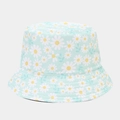 Detailed view of mint green bucket hat featuring white daisy floral pattern and cotton stitching - M (56-58cm) / Mint Green Daisy (Color 7#)