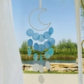Moon-shaped shell wind chime with blue and white gradient shells for wall hanging decor - Finished Product / Simple Shell Wind Chime-Blue
