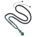 Gevlochten yoga ketting met zwarte lavastenen kralen en groene malachiet tijgeroog hanger - Malachiet Ketting