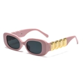 Retro rectangle sunglasses with light pink frame and gold geometric metal accents - Pink