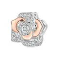 S925 sterling silver rose flower charm bead with rose gold plating and micro-set crystals - Hollow Flower Bead