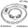 Men's retro stainless steel lion head jewelry set featuring rectangle link chain - Lion Head Set (KS217056-Z)