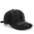 Vintage black distressed baseball cap with worn-out details and adjustable strap - Black