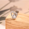 Silver double heart stud earring with sparkling zircon stones on a light wood display - A417-1# White / White (Single Piece)