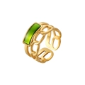 Gold hollow chain open ring with a rectangular green resin inlay for women - Chain Frame Green Gem (J553-1)