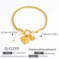 Bracciale a cuore in acciaio dorato con perle, modello SL41289, lunghezza 17 cm, lusso - Stile Ciondolo Cuore con Strass e Perla (SL41289)